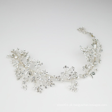 Capacete artesanal de cristal de strass videira prata nobre acessórios para cabelo de noiva para casamento